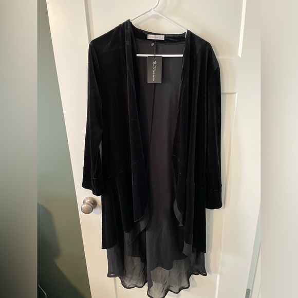 Black velvet long cardigan size L (12/14) - Picture 1 of 2